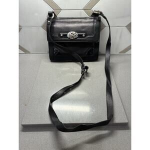 Vintage BRIGHTON Contempo City Bag Black Leather Organizer Crossbody Bag